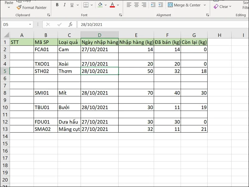 cach danh so thu tu trong excel
