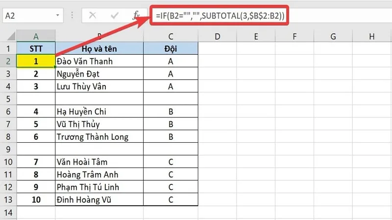 cach danh so thu tu trong excel